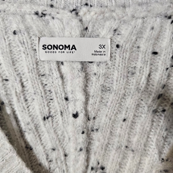 Sonoma White & Grey V-Neck Sweater with Chunky Knit - Picture 4 of 5